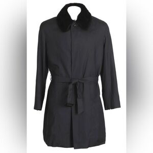 ZILLI MEN’S BLACK ERMINE SABLE FUR LINED TRENCH COAT 56/2XL